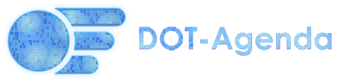DOT-Agenda logo: a large dot with three agenda lines wrapping around it, drawn in glowing blue binary digits, beside the DOT-Agenda name