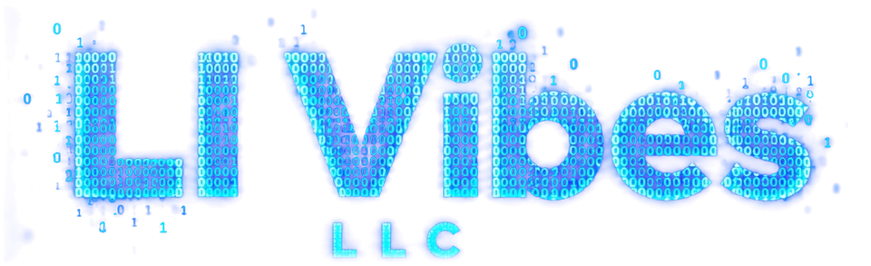 LI Vibes LLC wordmark drawn in glowing blue binary digits
